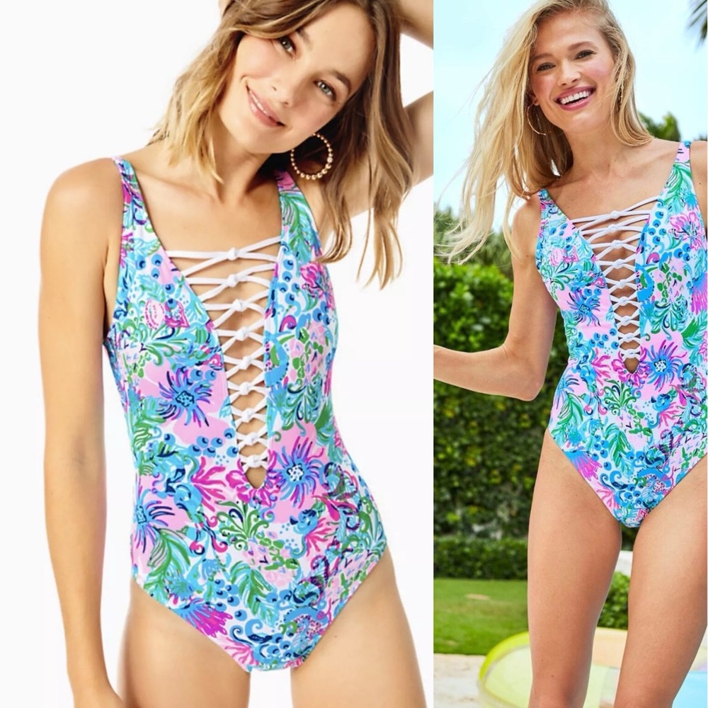 Floral Lace-Up One-Piece Swimsuit